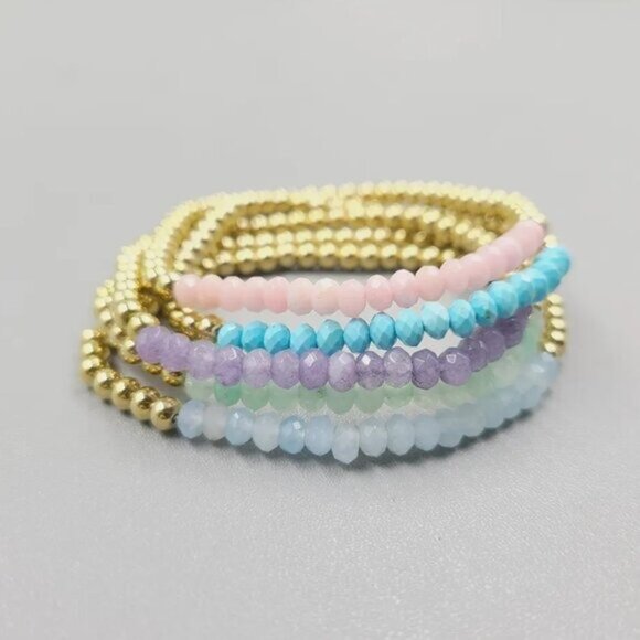 You Pick 2 WATERPROOF Gold Stretch Bracelets Non-tarnish Gemstone & Pearl & Bead - Picture 13 of 17